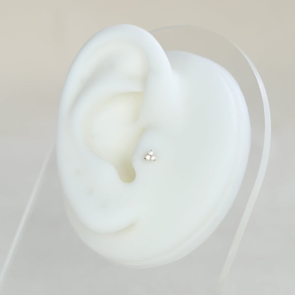 Triple Crystal Flat Back Labret Stud Earring Internally Threaded