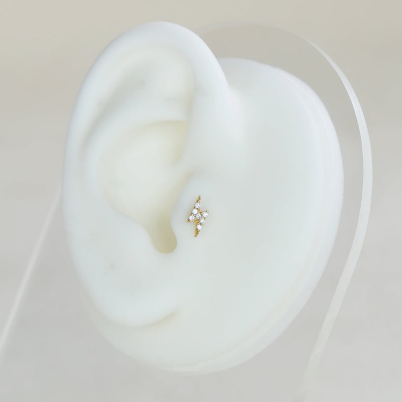 Lightning Bolt Flat Back Labret Stud Earring Internally Threaded