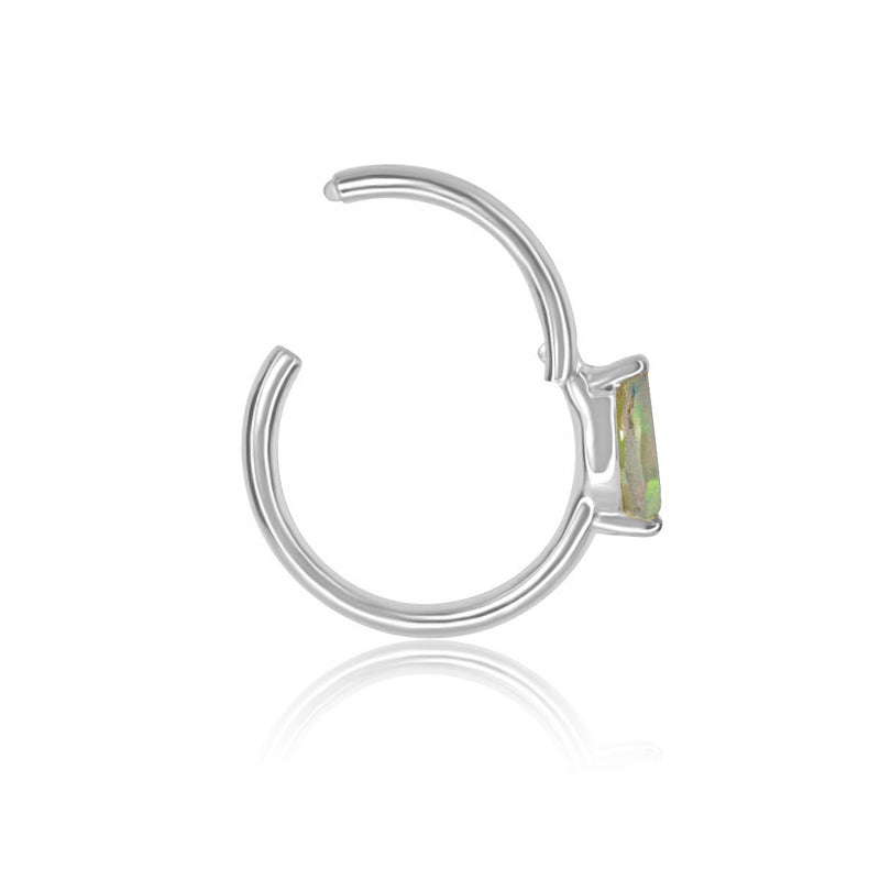 Opal Gemstone Conch Piercing Hoop 10mm - 14K Solid White Gold 