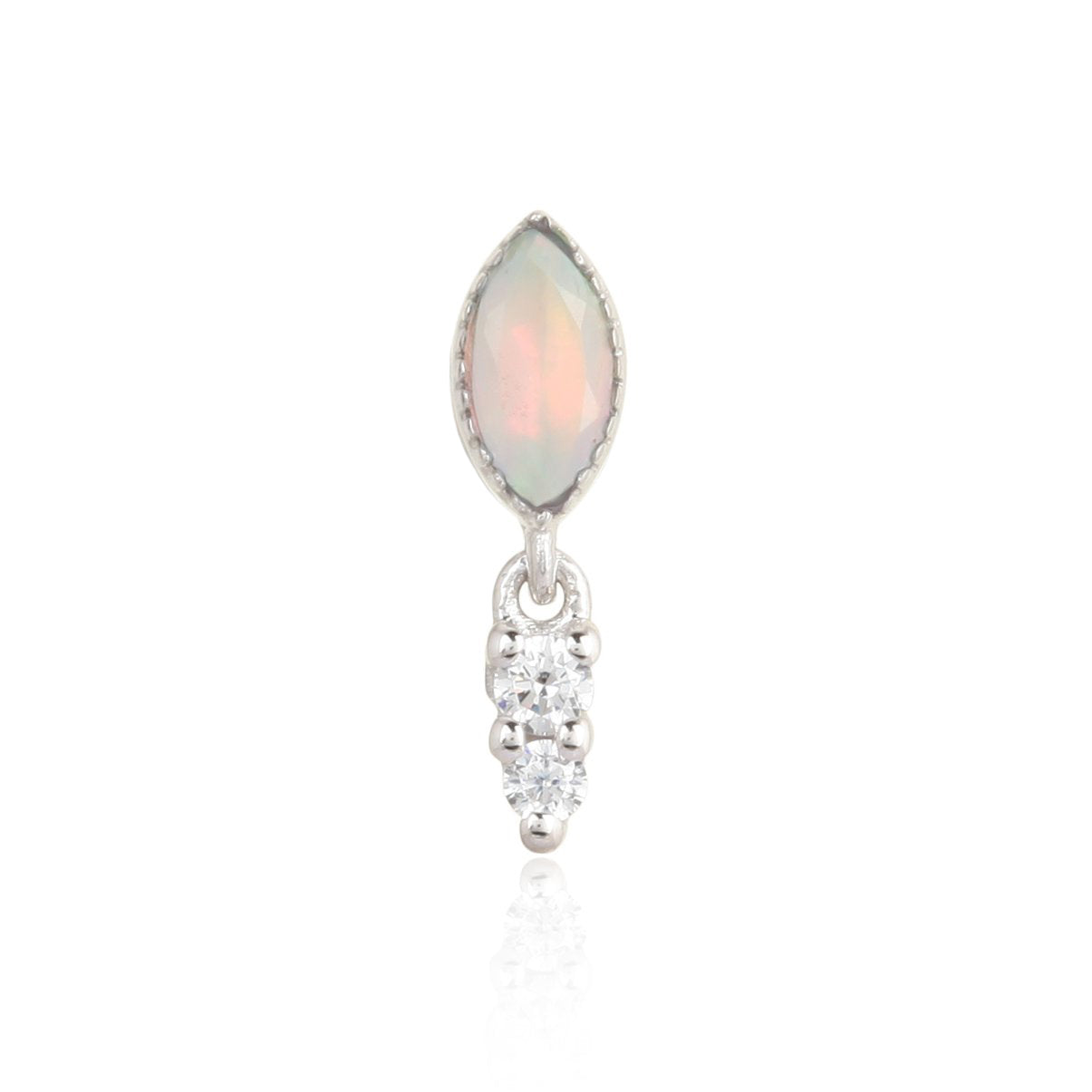 Opal Gemstone Dangle Labret Stud - 14K Solid White Gold