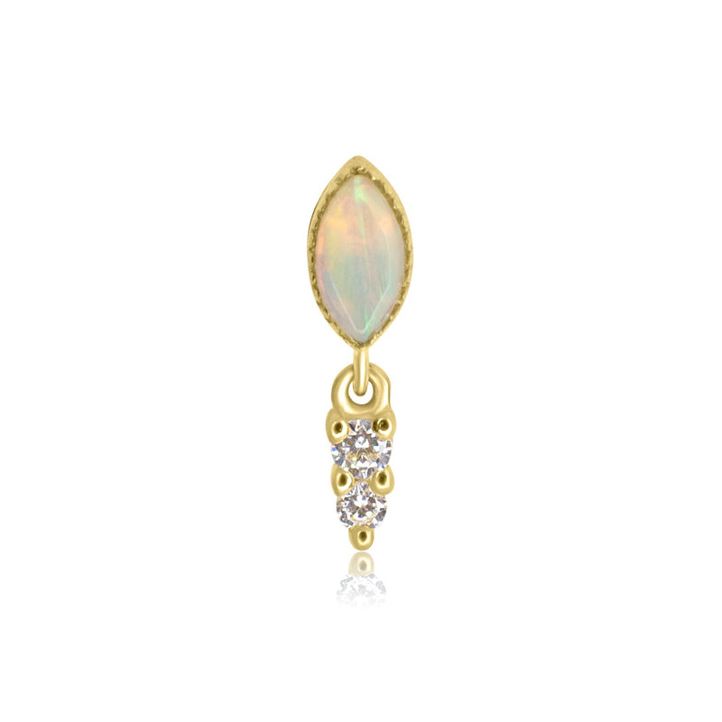 Opal Gemstone Dangle Flat Back Labret Stud - 14K Solid Yellow Gold 
