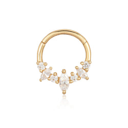 Marquise Crystal Daith Piercing Hoop 8mm - 14K Solid Yellow Gold