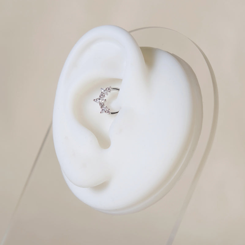 Marquise Crystal Daith Piercing Hoop 8mm - 14K Solid White Gold