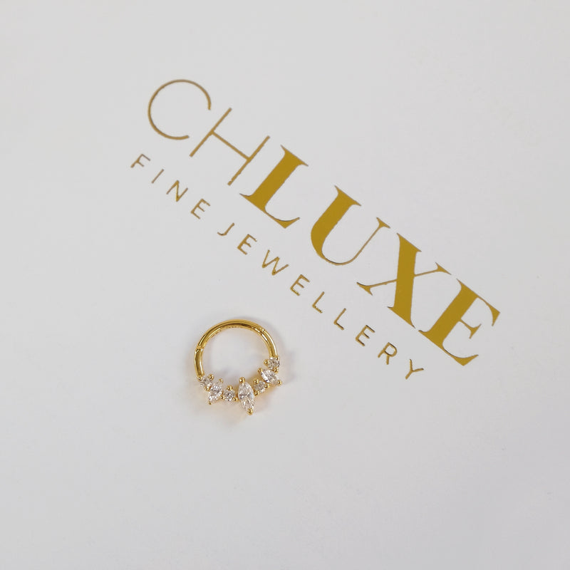 Marquise Crystal Daith Piercing Hoop 8mm - 14K Solid Yellow Gold