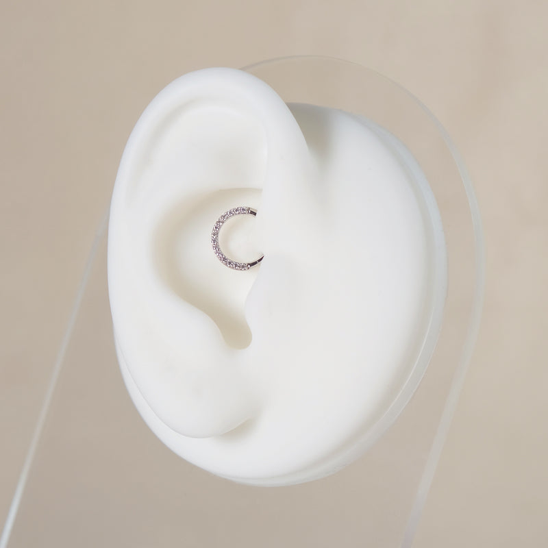 Solid 14K White Gold Eternity Crystal Daith Piercing Hoop 8mm