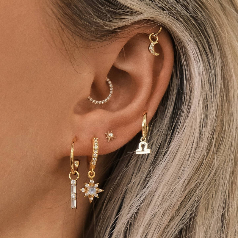Moonstone & Crystal Starburst Huggie Hoop Earrings