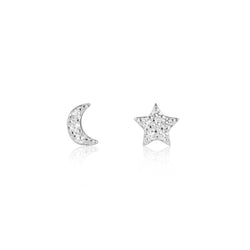 Star & Moon Pavé Stud Earrings