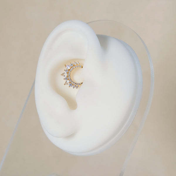 Trinity Crystal Curved Rook Barbell 14K Yellow Gold – Crystal Heaven London