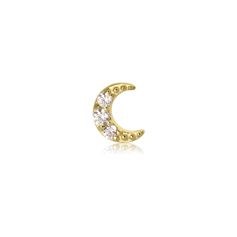Crystal Moon Tragus Helix Labret Stud - 14K Solid Yellow Gold