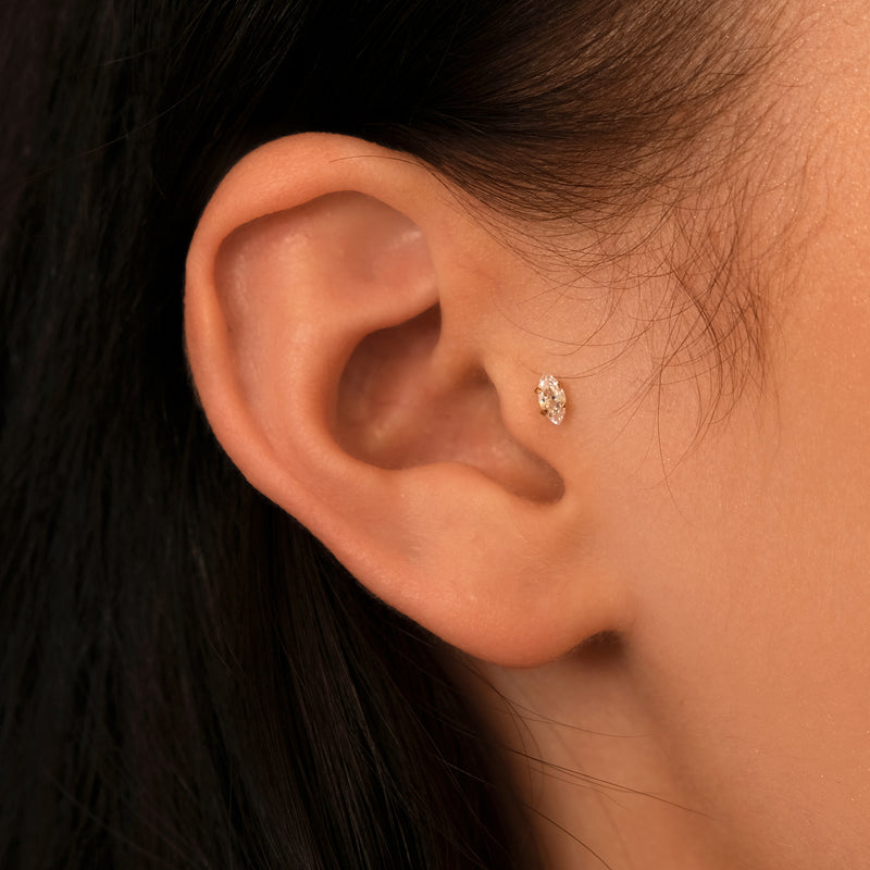 Titanium flat back earring set of 3 gemstone ends 1 internally threade   Siren Body Jewelry