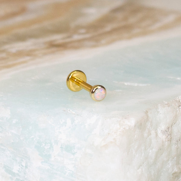 14K Solid Gold Baby Opal Flat-Back Labret Internally Threaded 
