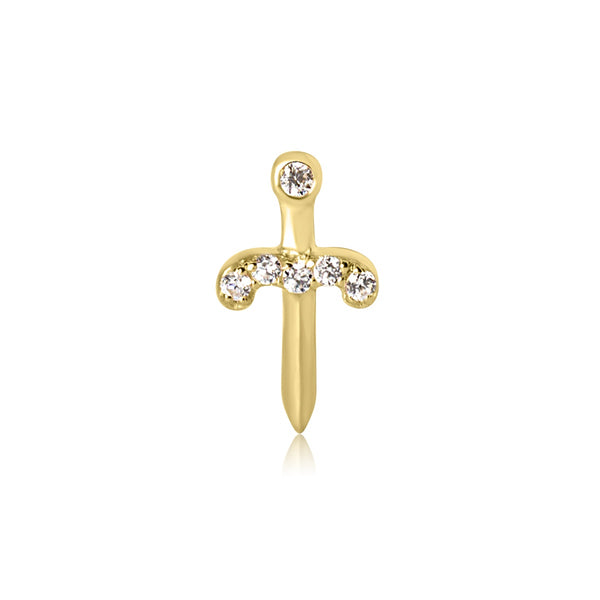 Tiny Dagger Helix Flat Back Labret Stud - 14K Solid Yellow Gold