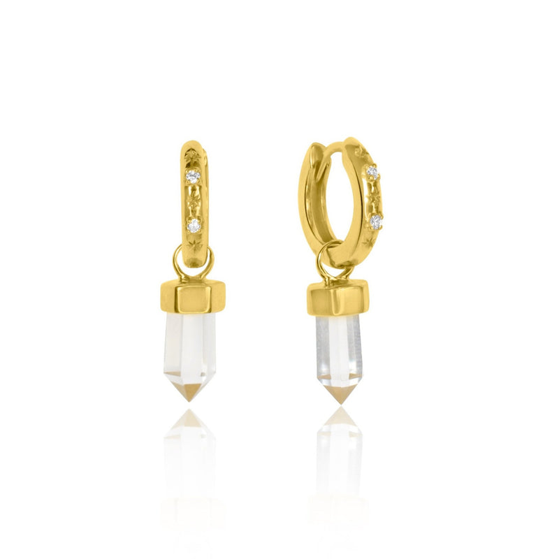 Clear Quartz Point Gemstone Charm Hoops Sterling Silver