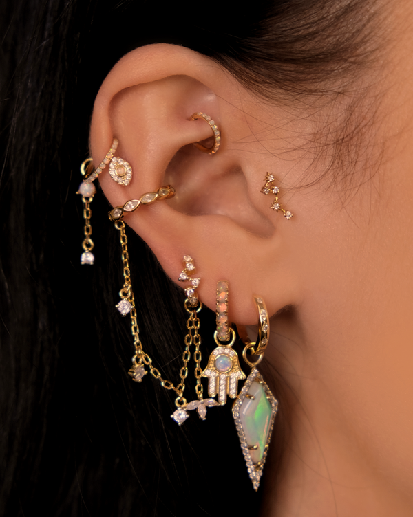 Trinity Crystal Curved Rook Barbell 14K Yellow Gold – Crystal Heaven London