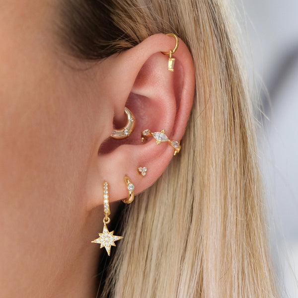 14K Solid Gold Marquise Conch Piercing Hoop